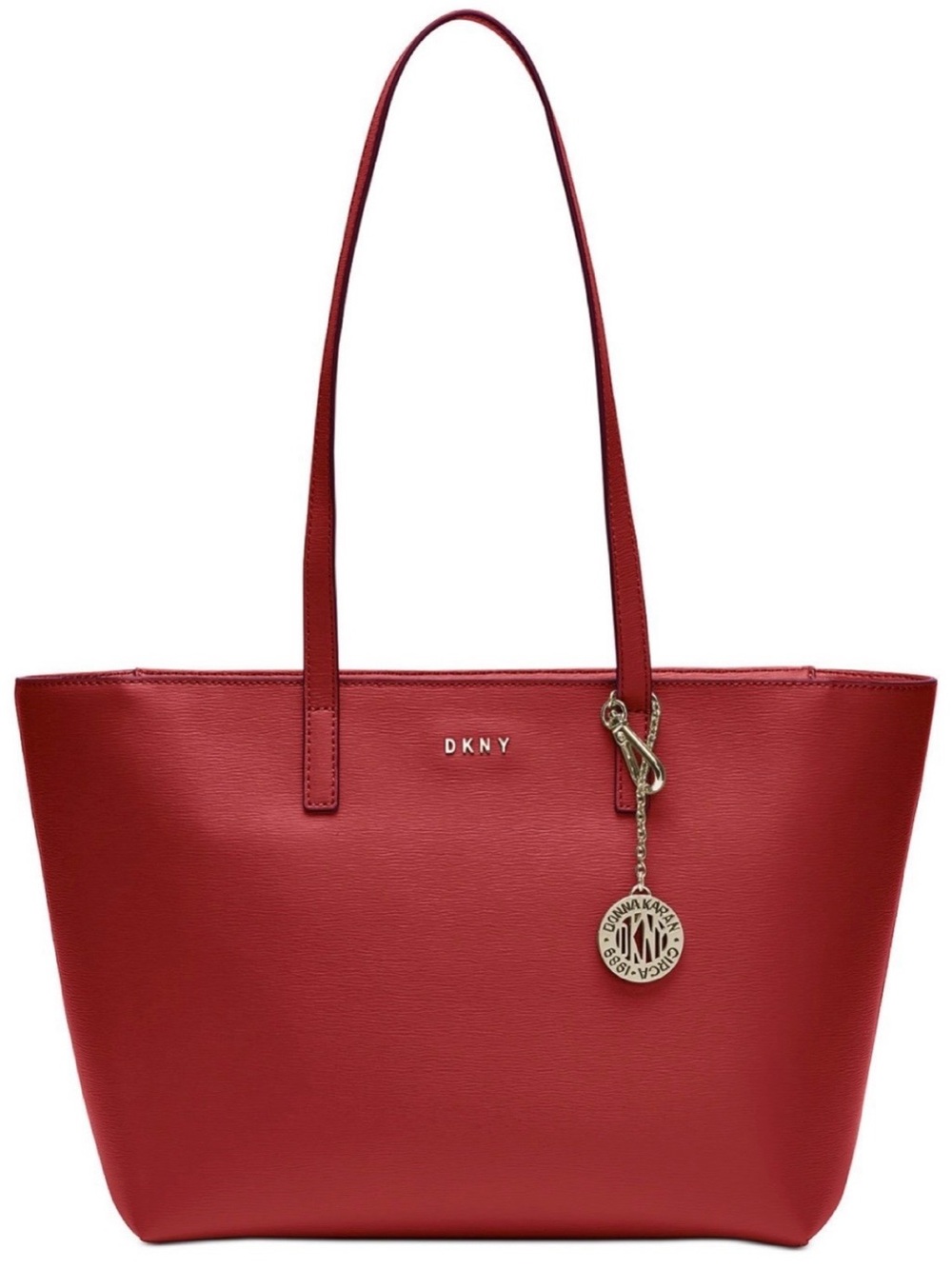 DKNY Red Leather Tote with Logo Charm